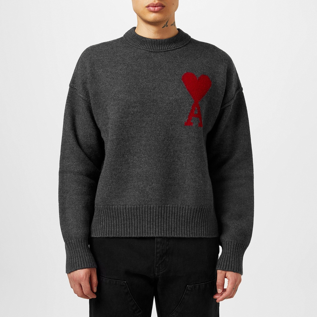 AMI Paris De Coeur Sweatshirt - Grey/Red 084